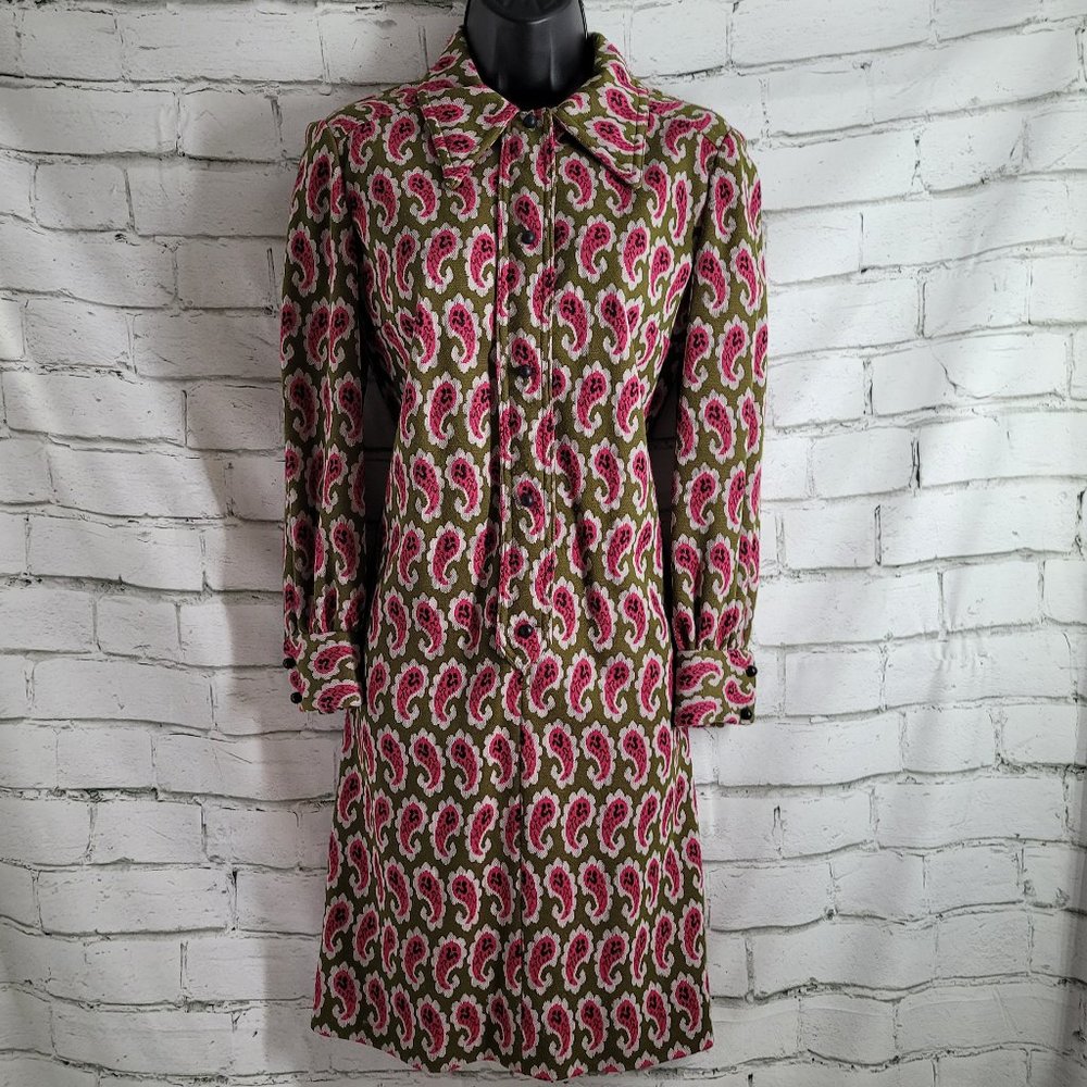 Vintage Paisley Granny Core Faux Button Zip Front Paisley Long Sleeve
